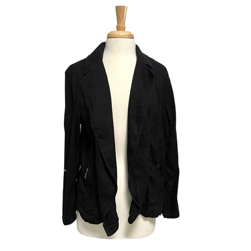 Chico's Linen Blend Open Front Draped Lightweight Jacket Classic Black size 16